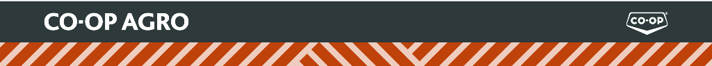 A black banner stretches across the bottom of the page. At one end are the words Co-op Agro and the right end features the Co-op shield logo. Below is a geometric brown and beige pattern.