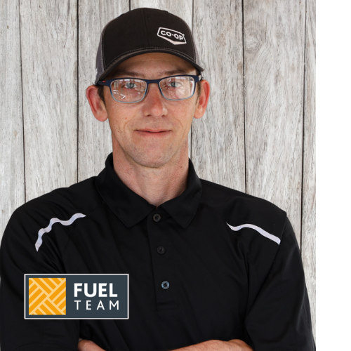 Headshot of Jamie Charette, Petroleum Manager wearing a black Co-op shirt and black Co-op hat