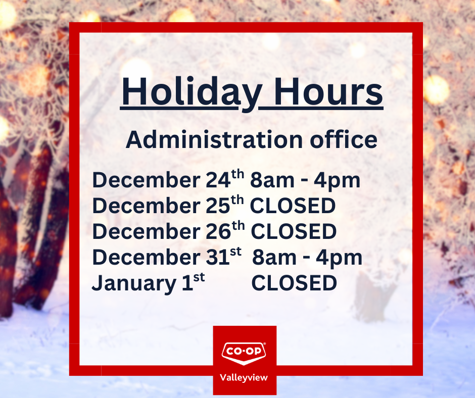 December 24 8 to 4, December 25 and 26 closed, December 31 8 to 4, January 1 closed