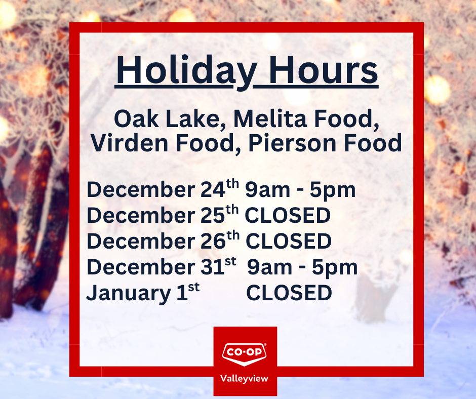 December 24 9 to 5, December 25 and 26 closed, December 31 9 to 5, January 1 closed