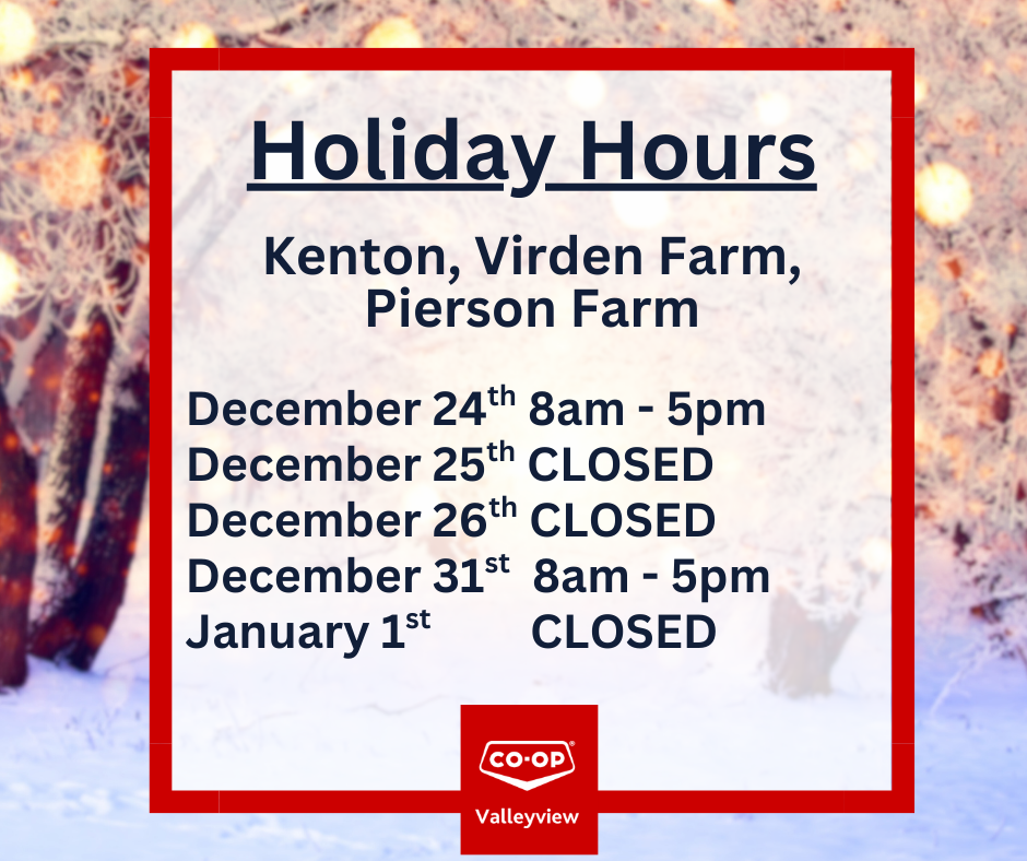 December 24 8 to 5, December 25 and 26 closed, December 31 8 to 5, January 1 closed